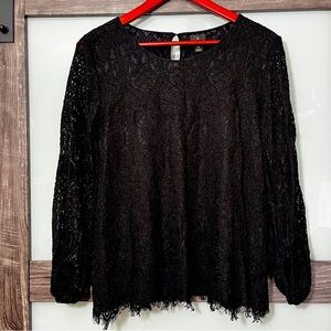 Witchy Whimsigoth Worthington Black Lace Blouse Women's XL Vamp